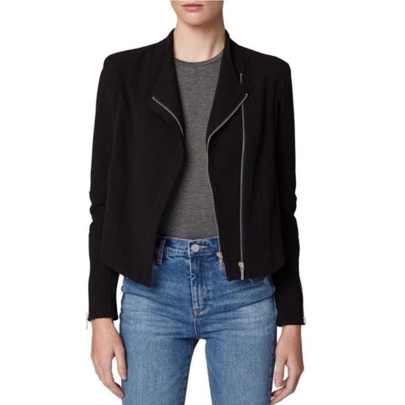Blank NYC Crepe Mesh Mixed Media Moto Jacket L Black Double Zip - Picture 1 of 14
